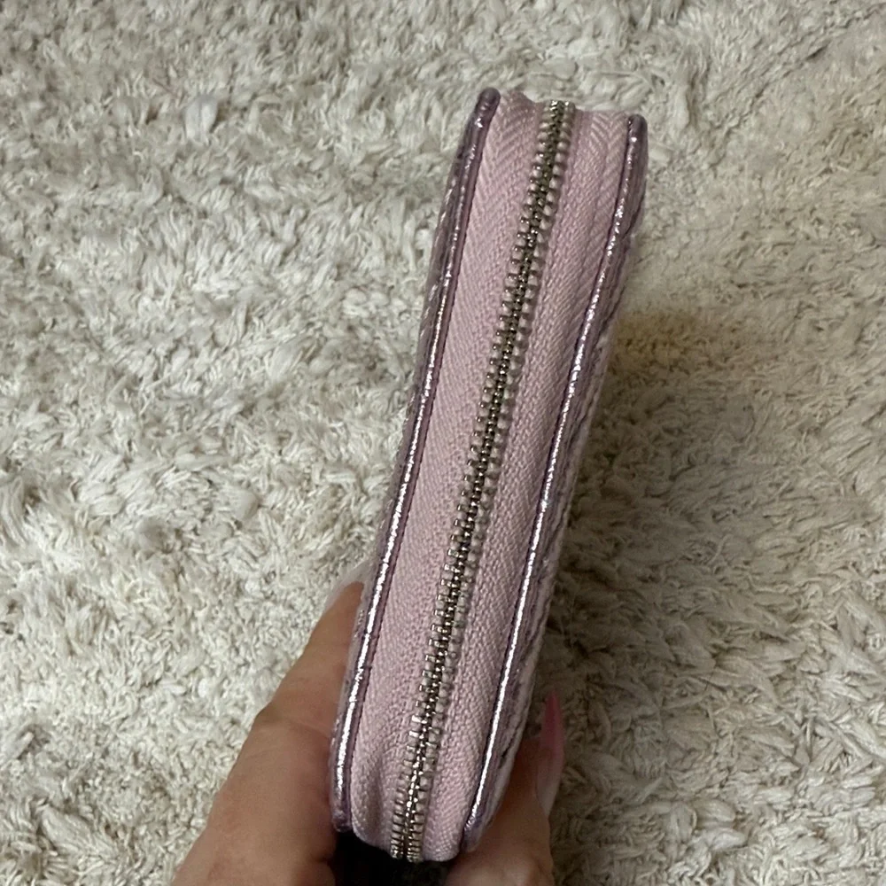 Tory Burch Pink Metallic Small Kira Moto Quilted Zip Around Wallet